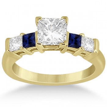 5 Stone Diamond & Blue Sapphire Bridal Set 14K Yellow Gold 1.02ct