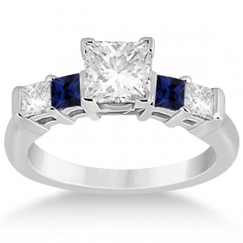 5 Stone Diamond & Blue Sapphire Bridal Set Platinum 1.02ct