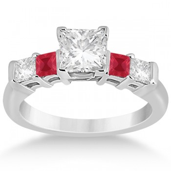 5 Stone Princess Diamond & Ruby Bridal Ring Set Platinum 1.02ct
