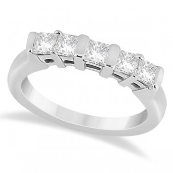 5 Stone Princess Cut Channel Set Diamond Ring 14K White Gold (0.50ct)