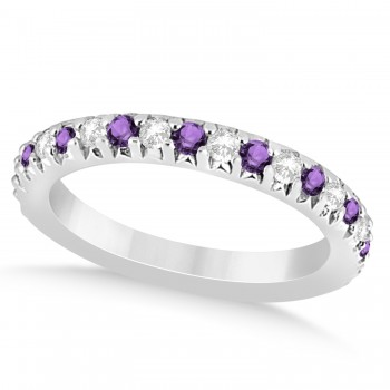 Amethyst & Diamond Accented Wedding Band 18k White Gold 0.60ct