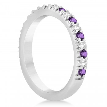 Amethyst & Diamond Accented Wedding Band 18k White Gold 0.60ct