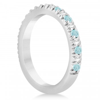 Aquamarine & Diamond Accented Wedding Band 14k White Gold 0.60ct