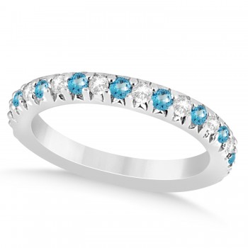 Blue Topaz & Diamond Accented Wedding Band 14k White Gold 0.60ct