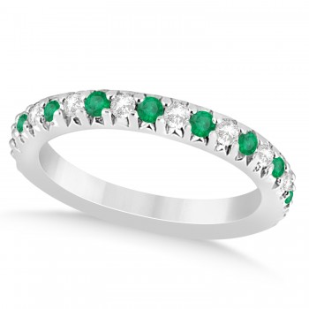 Emerald & Diamond Accented Wedding Band Platinum 0.60ct