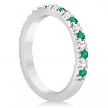 Emerald & Diamond Accented Wedding Band Platinum 0.60ct