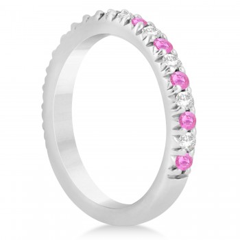 Pink Sapphire & Diamond Accented Wedding Band 18k White Gold 0.60ct