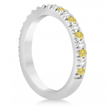 Yellow Diamond & Diamond Accented Wedding Band 14k White Gold 0.60ct