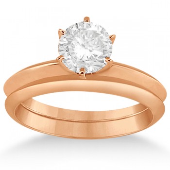 Six-Prong Knife Edge Solitaire Engagment Ring Set 14k Rose Gold