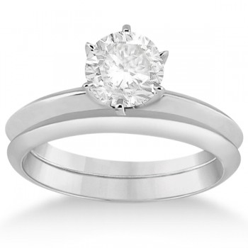 Six-Prong Knife Edge Solitaire Engagment Ring Set 14k White Gold