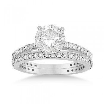 Eternity Diamond Engagement Ring & Band Set 14k White Gold (1.10ct)