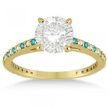 White & Blue Diamond Engagement Ring Pave Set 14K Yellow Gold 0.52ct