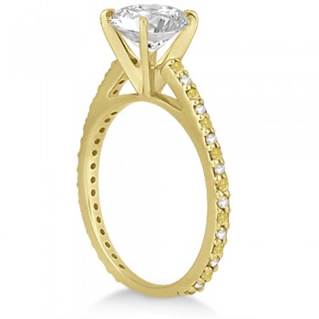 White & Yellow Diamond Engagement Ring Pave Set 14K Yellow Gold 0.52ct