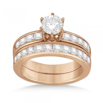 Princess Diamond Engagement Ring & Bridal Set 14k Rose Gold (1.10ct)