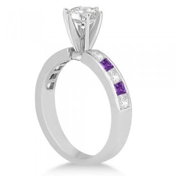 Channel Amethyst & Diamond Engagement Ring 14k White Gold (0.60ct)