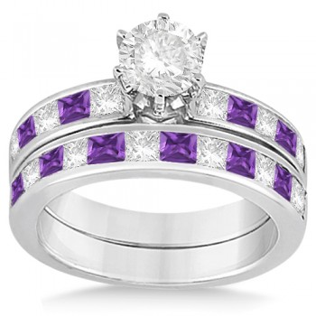 Channel Amethyst & Diamond Bridal Set 14k White Gold (1.30ct)