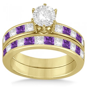 Channel Amethyst & Diamond Bridal Set 14k Yellow Gold (1.30ct)