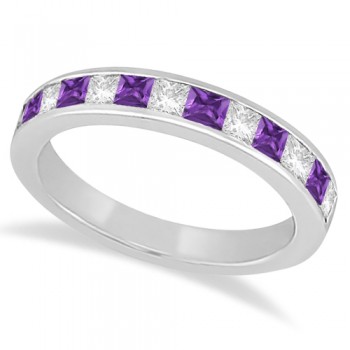 Channel Amethyst & Diamond Wedding Ring 14k White Gold (0.70ct)