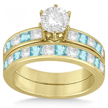 Channel Aquamarine & Diamond Bridal Set 18k Yellow Gold (1.30ct)