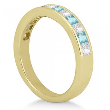 Channel Aquamarine & Diamond Wedding Ring 14k Yellow Gold (0.70ct)