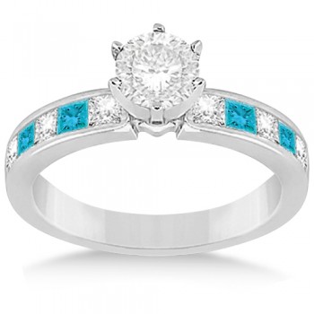 Princess White & Blue Diamond Engagement Ring 14k White Gold 0.50ct