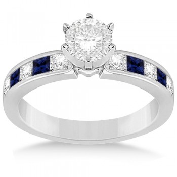 Channel Blue Sapphire & Diamond Engagement Ring 14k White Gold (0.60ct)