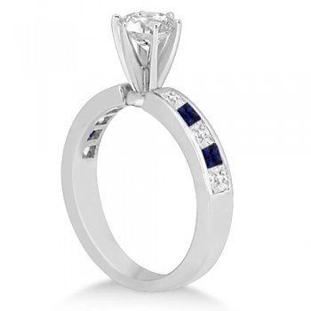 Channel Blue Sapphire & Diamond Engagement Ring 14k White Gold (0.60ct)