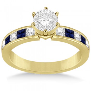 Channel Blue Sapphire & Diamond Engagement Ring 14k Yellow Gold (0.60ct)