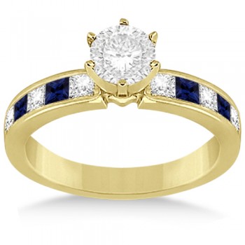 Channel Blue Sapphire & Diamond Engagement Ring 18k Yellow Gold (0.60ct)