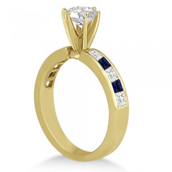 Channel Blue Sapphire & Diamond Engagement Ring 18k Yellow Gold (0.60ct)