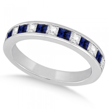 Channel Blue Sapphire & Diamond Wedding Ring 14k White Gold (0.70ct)