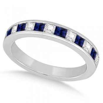Channel Blue Sapphire & Diamond Wedding Ring 18k White Gold (0.70ct)