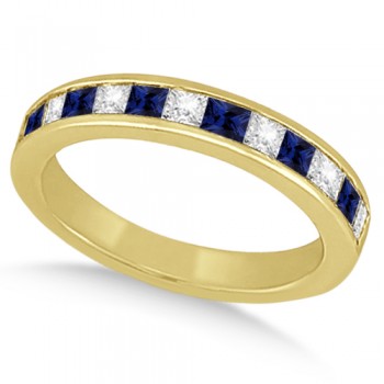 Channel Blue Sapphire & Diamond Wedding Ring 18k Yellow Gold (0.70ct)