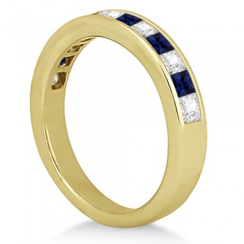 Channel Blue Sapphire & Diamond Wedding Ring 18k Yellow Gold (0.70ct)