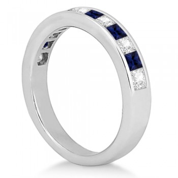 Channel Blue Sapphire & Diamond Wedding Ring Platinum (0.70ct)