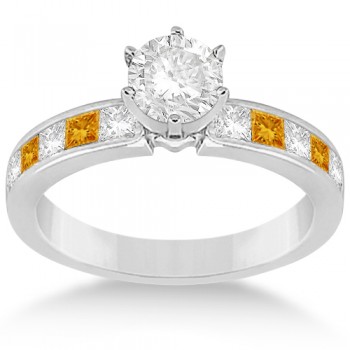 Channel Citrine & Diamond Engagement Ring 18k White Gold (0.60ct)