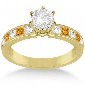 Channel Citrine & Diamond Engagement Ring 18k Yellow Gold (0.60ct)