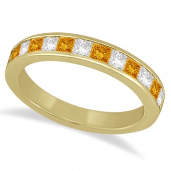 Channel Citrine & Diamond Wedding Ring 14k Yellow Gold (0.70ct)