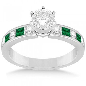 Channel Emerald & Diamond Engagement Ring 14k White Gold (0.50ct)
