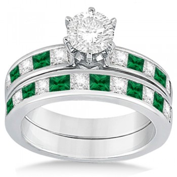 Channel Emerald & Diamond Bridal Set 18k White Gold (1.10ct)