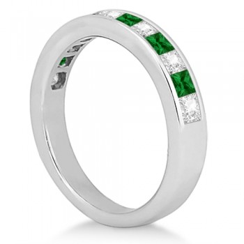 Channel Emerald & Diamond Wedding Ring 14k White Gold (0.60ct)