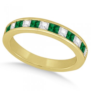 Custom Channel Emerald & Diamond Wedding Ring 14k Yellow Gold (0.60ct)