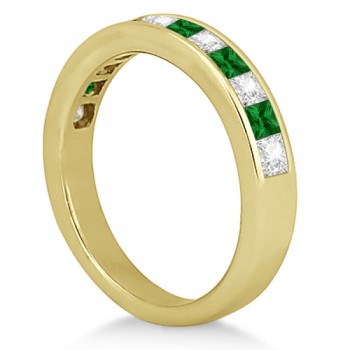 Custom Channel Emerald & Diamond Wedding Ring 14k Yellow Gold (0.60ct)