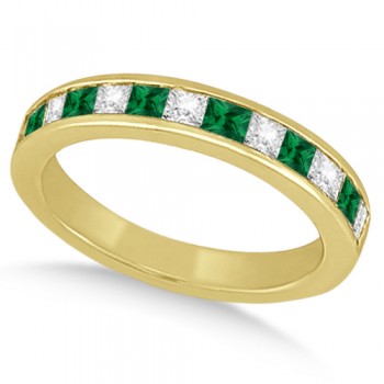 Channel Emerald & Diamond Wedding Ring 18k Yellow Gold (0.60ct)