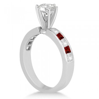 Channel Garnet & Diamond Engagement Ring 14k White Gold (0.60ct)