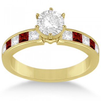 Channel Garnet & Diamond Engagement Ring 14k Yellow Gold (0.60ct)