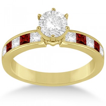 Channel Garnet & Diamond Engagement Ring 18k Yellow Gold (0.60ct)