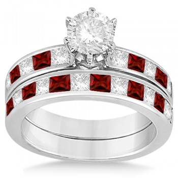 Channel Garnet & Diamond Bridal Set 14k White Gold (1.30ct)