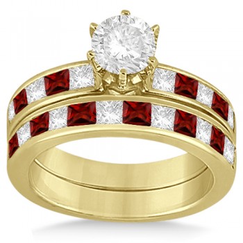 Channel Garnet & Diamond Bridal Set 14k Yellow Gold (1.30ct)