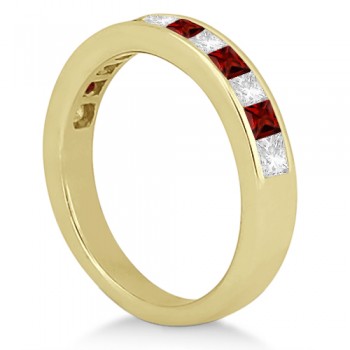 Channel Garnet & Diamond Wedding Ring 14k Yellow Gold (0.70ct)